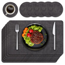 Purejoy Placemats and Coaster Sets 6, Christmas Table Mats PU Leather Heat-Resistant Washable and Non-Slip 43 * 30 cm Dinner Table Mats Set of 6 for
