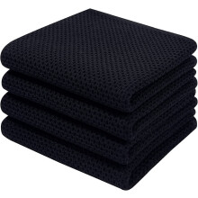 Moosfor 100% Cotton Tea Towels, Highly Absorbent Soft Dish Cloths, Quick Drying Kitchen Cloths for Washing Up, Pack of 4, 32 x 71 cm, Black