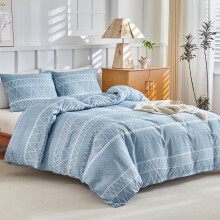 Lekesky King Size Duvet Cover Sets Blue Bedding - Boho Stripe Print Bedding Sets King Size (1x Quilt Cover, 2x Pillowcases) Ultra-Soft Microfiber Blue