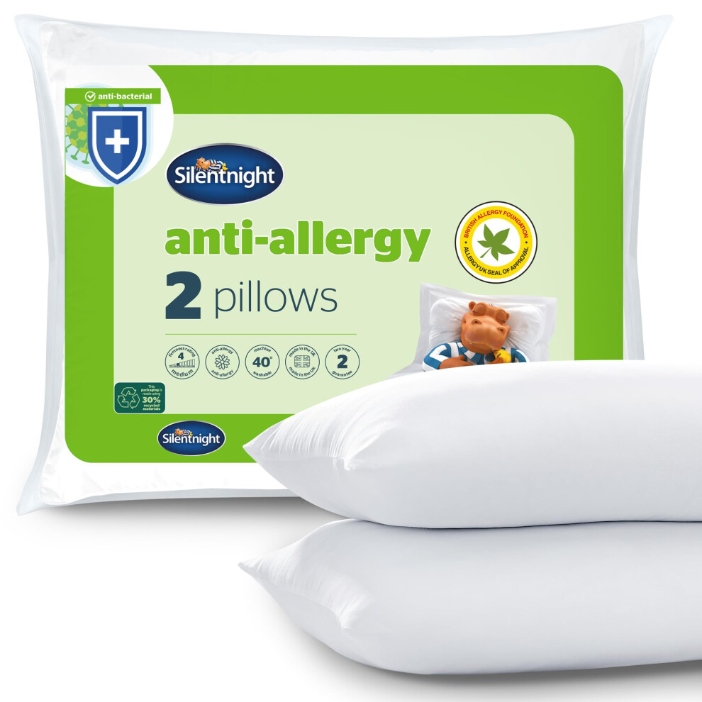 Silentnight Anti Allergy Soft Pillows 2 Pack ? Soft Support Pillows With Bouncy Fibres Ideal For Front And Stomach Sleepers ? Hypoallergenic And