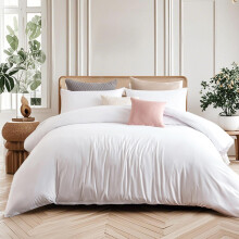Soifox King Size Duvet Cover Set White - Solid Soft Kingsize Duvet Cover 220 x 230 cm with 2 Pillowcases 50 x 75 cm, Microfiber Non Iron Bedding Duvet
