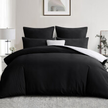 Aisbo Double Size Duvet Cover Set - 3Pcs Reversible Bedding Bed Set Black and White Double Soft Brushed Microfiber Quilt Cover with 2 Pillowcases