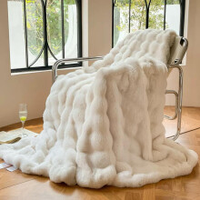 DREAMLANDING Faux Rabbit Fur Luxury Plush Sherpa Throw Blanket Reversible Fuzzy Warm Cozy Fluffy Fur Blanket for Bed Sofa Couch Home Decor (Cream, 150