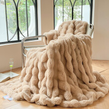DREAMLANDING Faux Rabbit Fur Luxury Plush Sherpa Throw Blanket Reversible Fuzzy Warm Cozy Fluffy Fur Blanket for Bed Sofa Couch Home Decor (Coffee,