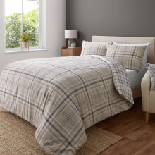 Catherine Lansfield Kelso Check Reversible Single Duvet Cover Set with Pillowcase Natural