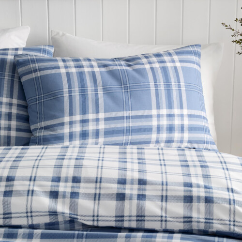 Catherine Lansfield Catherine Lansfield Kelso Check Reversible Double Duvet Cover Set with Pillowcases Blue 2