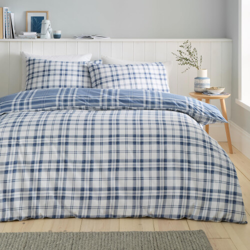 Catherine Lansfield Catherine Lansfield Kelso Check Reversible Double Duvet Cover Set with Pillowcases Blue 1