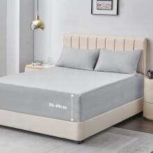 Aisbo Double Fitted Sheet Grey - Extra Deep Pocket Bed Sheet 16 inch 40 cm - Microfiber Bottom Sheet, 135x190cm