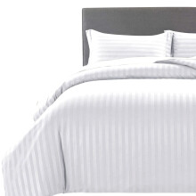 MOONLIGHT20015 Double Duvet Set Reversible Stripes Satin Double Bedding Set with 2 Pillowcases Soft Hypoallergenic Duvet Cover (White 200x200 CM)