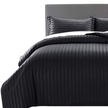 MOONLIGHT20015 Double Duvet Set Reversible Stripes Satin Double Bedding Set with 2 Pillowcases Soft Hypoallergenic Duvet Cover (Black 200x200 CM)