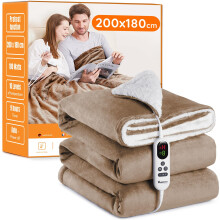 Mia&Coco Electric Heated Blanket Throw Flannel Sherpa Fast Heating 200x180cm, 10 Heat Levels & Up-to-9-Hours Auto-Off Timer & LED Display, for Home