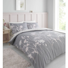 Catherine Lansfield Meadowsweet Floral Reversible Double Duvet Cover Set with Pillowcases Grey Pink