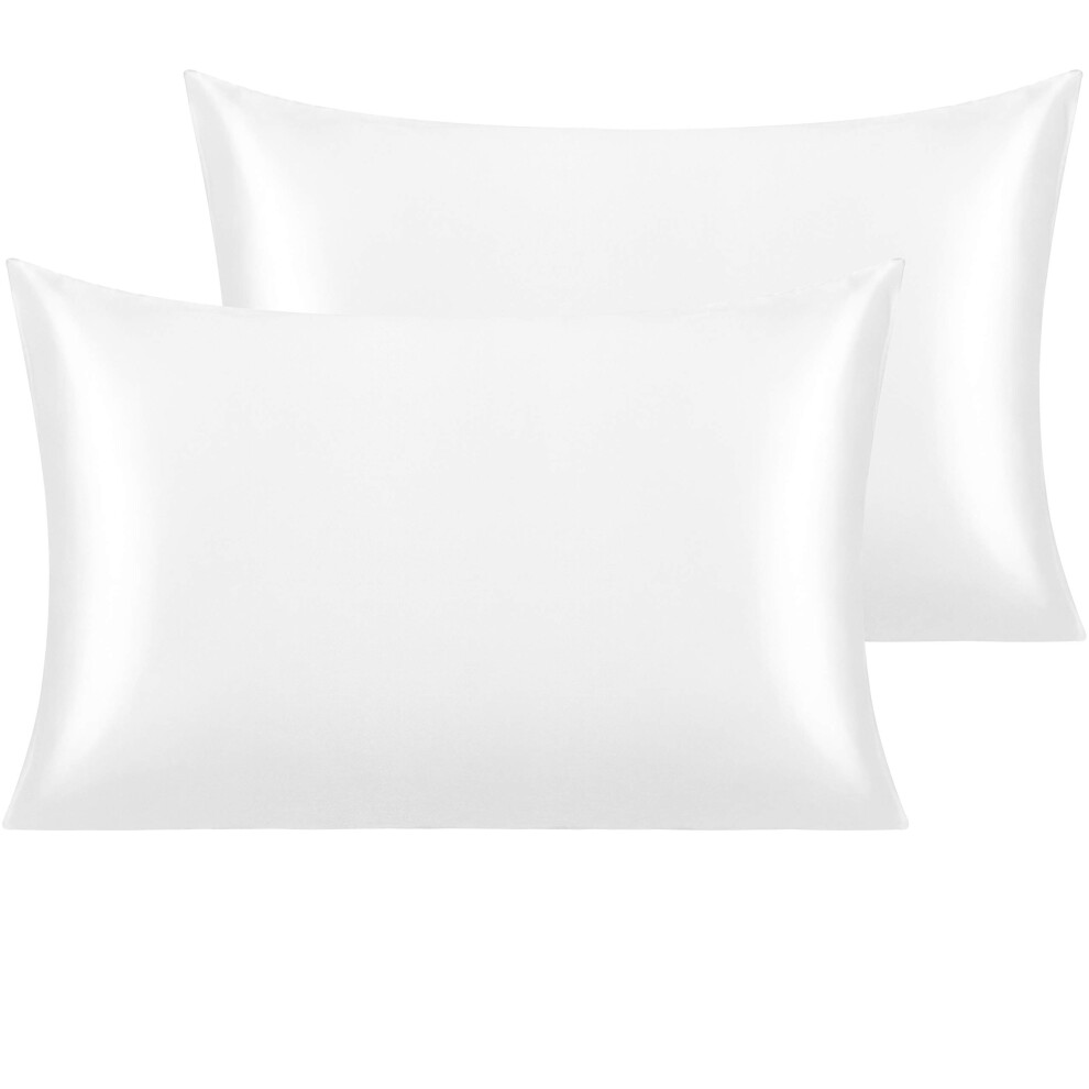 Silk Satin Pillowcases - Satin Pillowcase For Hair And Skin, Pillow Cases 2 Pack With Envelope Closure, 50X75 Cm, White Ntbay