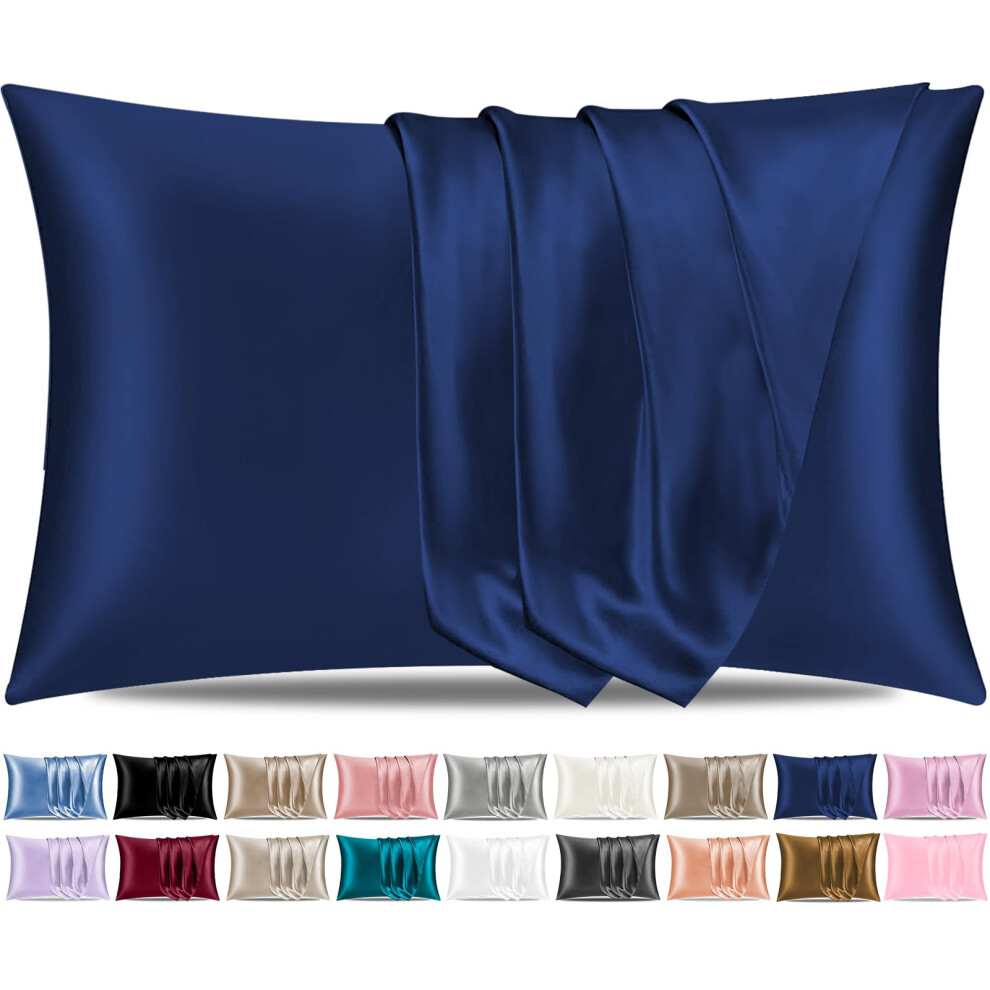 Satin Silk Pillowcases For Hair And Skin 2 Pack Standard Size With Envelope Closure (2 Pcs Pillowcases (50 X 75 Cm), Navy) Pamposh