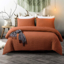 Terracotta Seersucker Bedding Set Burnt Orange Puckering Fall Duvet Cover Soft Microfibre Duvet Cover Set with 2 Pillowcases King Size 220?230cm