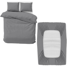 MOONLIGHT20015 Double Bedding Set 4 Piece Duvet Cover Fitted Sheet with Pillow cases Soft Brushed Microfiber Duvet Cover sets Grey