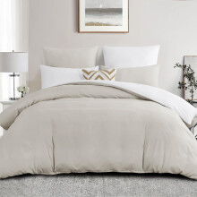 Aisbo King Size Duvet Cover Set - 3Pcs Reversible Bedding Bed Set Beige and White Kingsize Soft Brushed Microfiber Quilt Cover with 2 Pillowcases