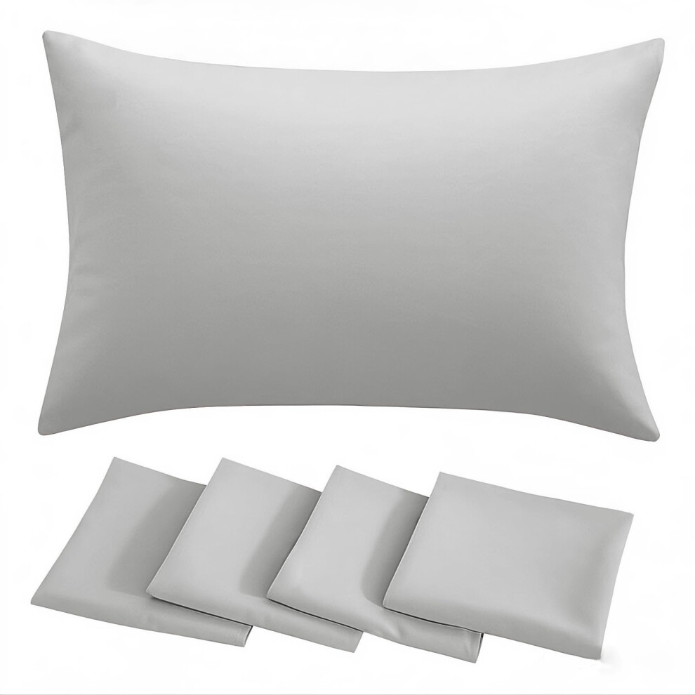 RUIKASI Grey Pillow Cases 4 Pack - Light Grey Plain Pillowcases with Envelope Closure Breathable Premium Brushed Microfiber Set of 4 Pillow Covers-image-OPC-PRFN6TD-NEW