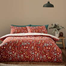 Catherine Lansfield Enchanted Twilight Animals Reversible King Duvet Cover Set with Pillowcases Burnt Orange