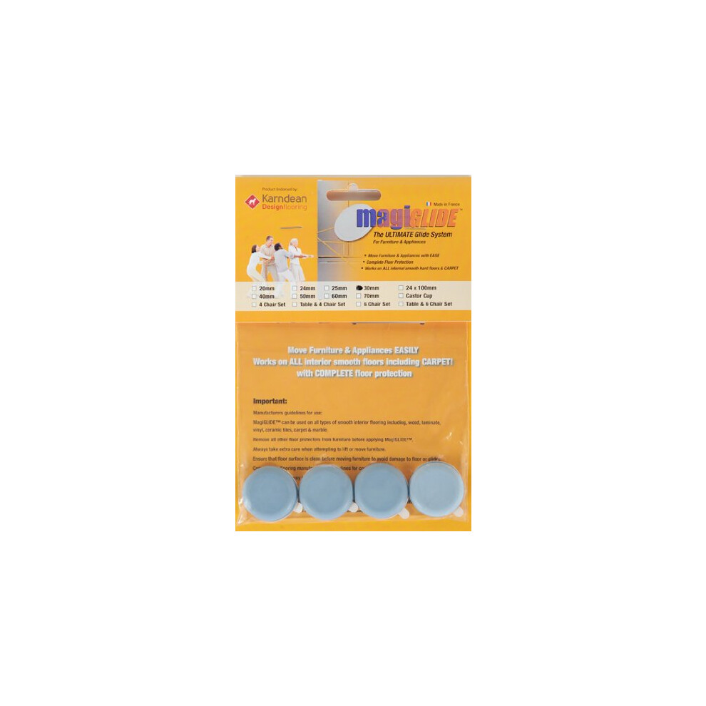 Furniture & Appliance Movers By Magiglide 4 Pack 30Mm Disc. The Ultimate Glider For Furniture & Appliances With Complete Floor Protection, Endorsed By 5051222800256