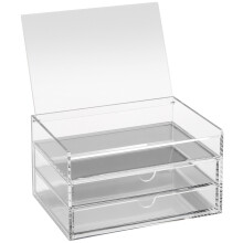 OSCO Clear Acrylic 3 Drawer Chest with Flip-Up Lid, Compact Desktop Storage Box for Makeup, Jewellery & Office Supplies, Durable High-Grade Acrylic,