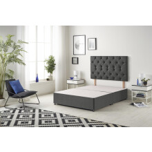 Bed Centre Charcoal Premier Divan Bed Base With Headboard And Storage Drawer- 3FT Single, 4FT Small Double, 4ft6 Double, 5FT King (Single 90 x 190 cm,