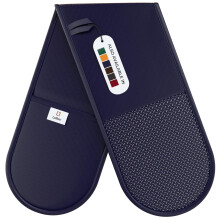 Navy Oven Gloves Double by Laffair? Heat Resistant Oven Gloves Navy Blue Kitchen Accessories - Non-Slip Silicone Grip Oven Mitts