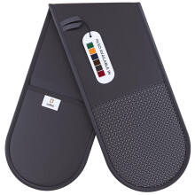 Grey Oven Gloves by Laffair - Charcoal Double Oven Gloves Grey Non-Slip Silicone Grip - Maximum Heat Protection