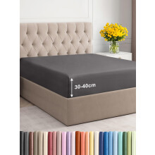 Double Fitted Bed Sheet 135x190x40cm - Extra Deep Fitted Sheet for Mattresses up to 40 cm (16") - Soft Brushed Microfiber - Wrinkle, Shrinkage & Fade
