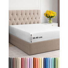 Double Fitted Bed Sheet 135x190x40cm - Extra Deep Fitted Sheet for Mattresses up to 40 cm (16") - Soft Brushed Microfiber - Wrinkle, Shrinkage & Fade