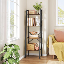 Hoctieon 4-Tier Industrial Ladder Bookshelf, Narrow Ladder Shelf, Tall Standing Bookshelf, Skinny Open Ladder Shelf, for Living Room, Home Office,