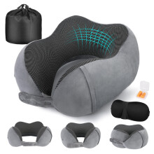 Cirorld Travel Pillow for Airplane, Neck Pillow for Travel, Memory Foam Travel Neck Pillow for Adults, Adjustable & Compact Flight Pillow, Ergonomic