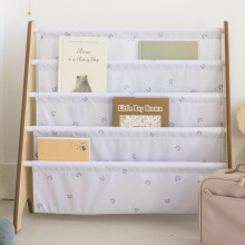 3 Sprouts Recycled Fabric Kids Bookshelf ? 4-Tier Sling Book Rack Storage - Kids Room Book Shelves, Nursery, Playroom, Classroom - Bookcase Display