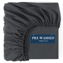 Fitted Sheet Double, Charcoal - Pre-Washed, Deep Pocket 14 inch (35 cm) - Easy Care - Soft Brushed Microfibre Fabric - Shrinkage and Fade Resistant -