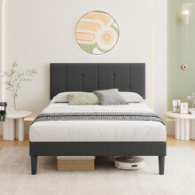 Vesgantti King Bed Frame with Adjustable Linen Headboard, Solid Wooden Slats & Upholstered Platform, Easy Assembly, No Box Spring Needed, Under Bed