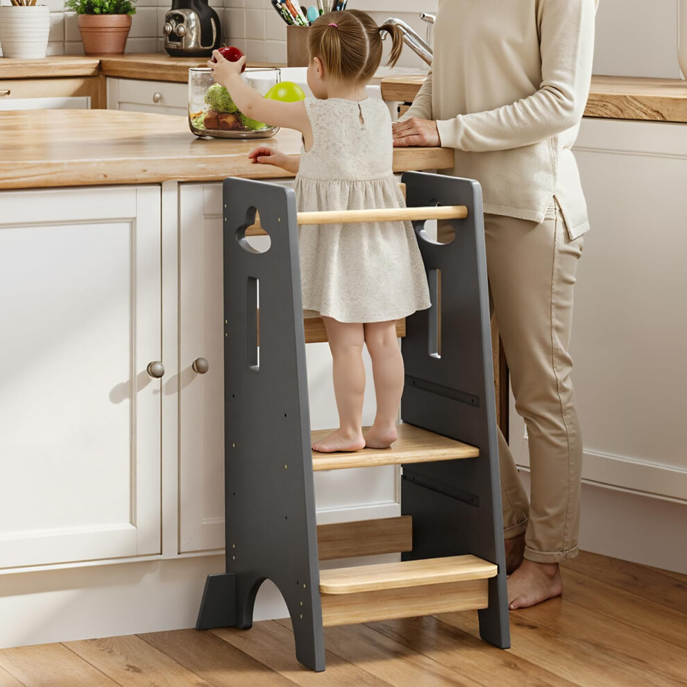 Cosyland Toddler Standing Tower Height Adjustable - Toddler Kitchen Stool Helper Super Stable - Wooden Kids Learning Stool For Kitchen Toliet (Light 5051226025952