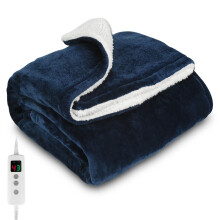 PROALLER Heated Blanket, Electric heated throw 160x130CM Blue, 10 Levels &1-9H Timer Auto-Off, Machine Washable, Soft Flannel Sherpa and Full Body