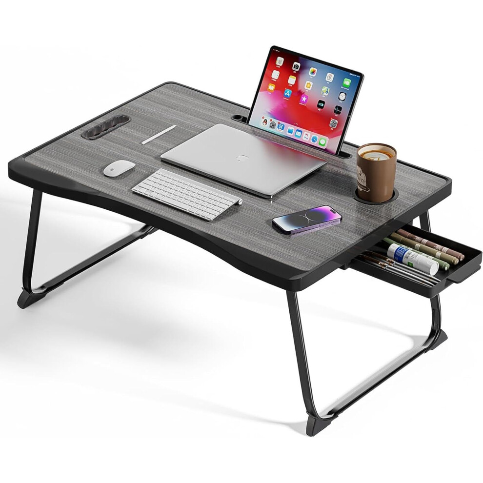 Btggg Laptop Bed Table, Portable Lap Bed Desk With Handle, Foldable Computer Bed Table With Cup Slot & Side Drawer, Notebook Stand Breakfast Bed Tray 5051222803349