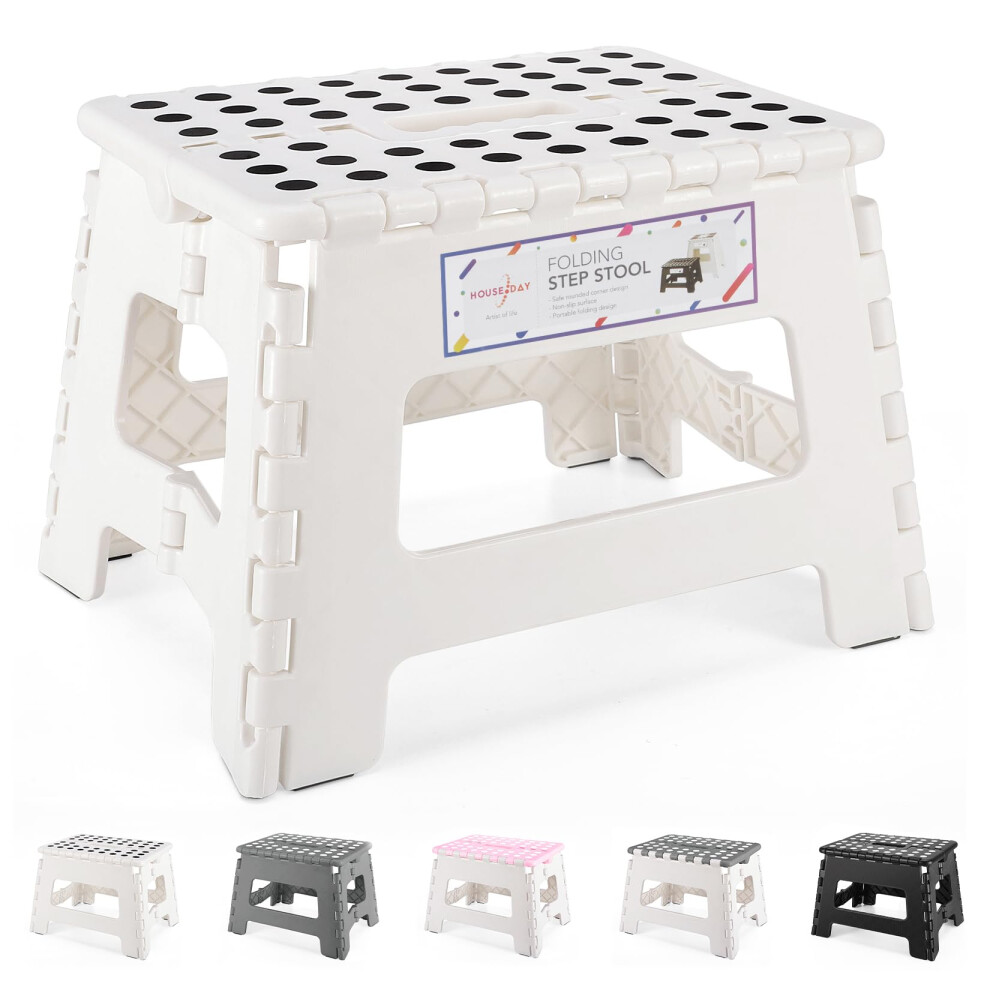House Day Folding Step Stool 9 Inch, Sturdy Foldable Stool With Carry Handle, Collapsible Step With Non-Slip Surface For Kids And Adults, Portable & 5051222809075