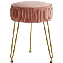 IBUYKE Velvet Round Footrest, Makeup Vanity Stool, Side Table, Pouf Couch Seat, Golden Steel Legs, Pink L/G-30P