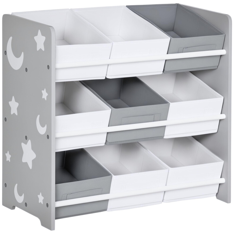 Zonekiz Kids Storage Unit Toy Box Organiser Bookshelf W/Nine Removable Baskets, For Bedroom, Nursery, Playroom - Grey