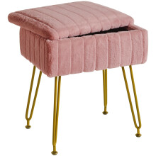 IBUYKE Stool Chair with Storage Space, Footrest Footstool Ottoman, Small Side Table, with 4 Metal Legs, with Anti-Slip Feet, for Makeup Room, Bedroom,