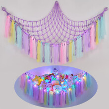 MHJY Toy Hammock Stuffed Animals Storage Net Soft Cuddly Toys Large Corner Hanging Net With LED Light Hand Woven Plush Macrame Organizer with Tassel