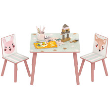 ZONEKIZ Kids Table and Chair Set, Toddler Table with 2 Chairs, 3 Pieces Toddler Activity Furniture Set for Bedroom, Nursery, Playroom, Pink