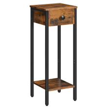 HOOBRO Slim Bedside Tables with Drawer, Small Side Table with Metal Frame, Tall Telephone Table for Small Spaces, Narrow Nightstand, Sturdy, Rustic