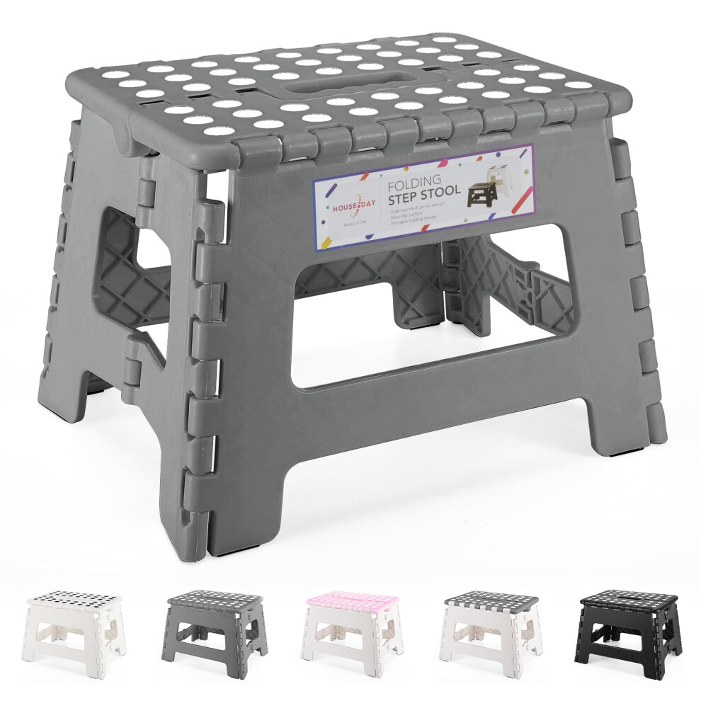 House Day Folding Step Stool 9 Inch, Sturdy Foldable Stool With Carry Handle, Collapsible Step With Non-Slip Surface For Kids And Adults, Portable & 5051222804247