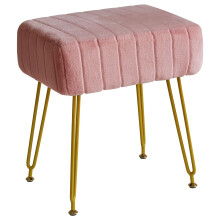 IBUYKE Velvet Rectangular Footrest Ottoman, Makeup Vanity Stool Side Table, Dressing Table Seat, Pouf Couch Stool, Golden Steel Legs, Pink L/G-51P