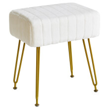 IBUYKE Velvet Rectangular Footrest Ottoman, Makeup Vanity Stool Side Table, Dressing Table Seat, Pouf Couch Stool, Golden Steel Legs, White L/G-51W