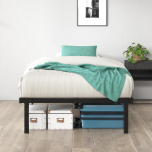 Zinus Caleb 3ft Single Bed Frame (90 x 190 cm) - 14.2'' Height - Metal Bed Base with Steel Slat Support - Easy Assembly - Black