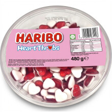 Haribo Heart Throbs 480g Tub - Jelly Heart Sweets - Red and White Gummy Hearts